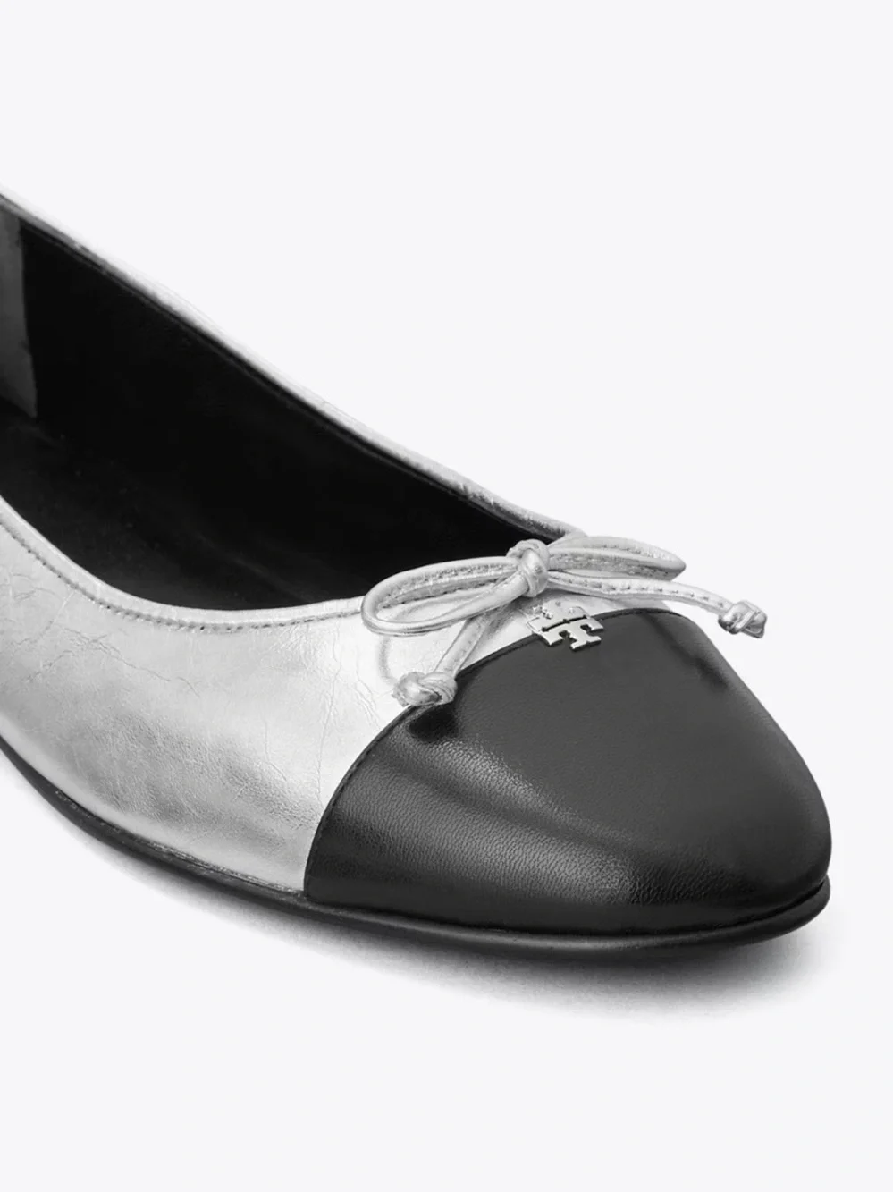 Tory Burch Silver and Black Cap-Toe Ballet Flats